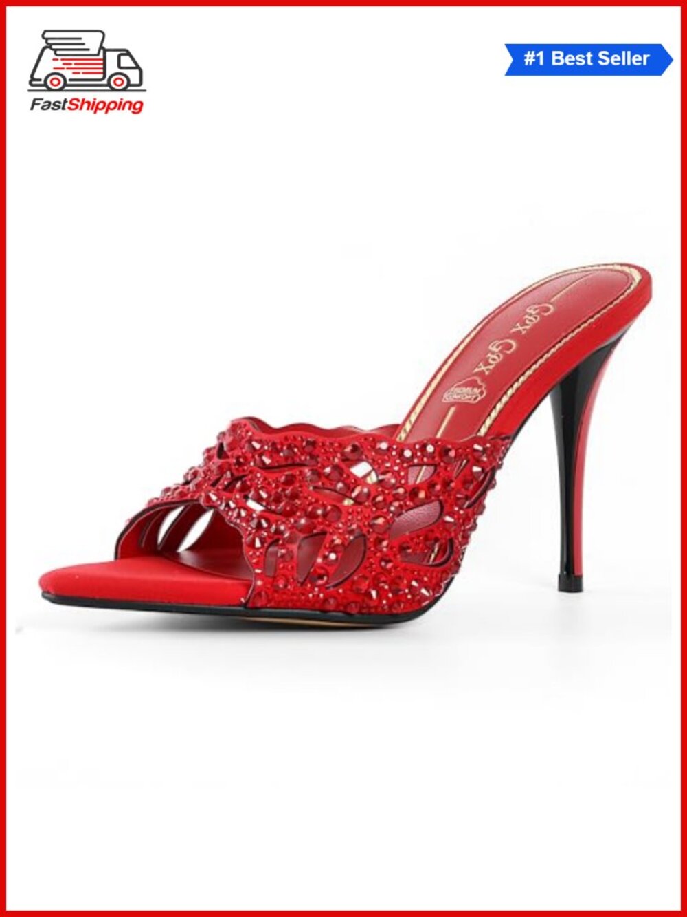 Women's Stiletto Mule Heels Rhinestone Cutout Pointed Toe Slip On